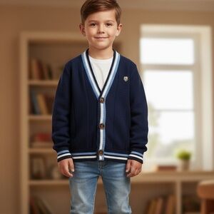 Noma Boys Size 5 Navy Blue Kids Cardigan Sweater Preppy Academia Button Front
